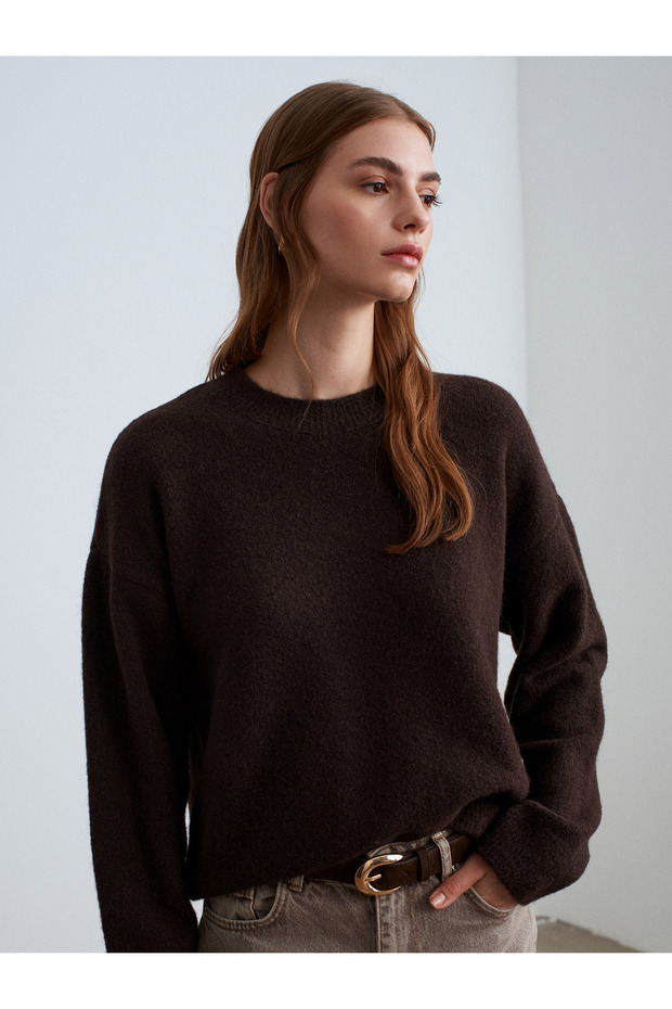 10640 Crew Neck Soft Textured Knit Sweater-Acid Brown