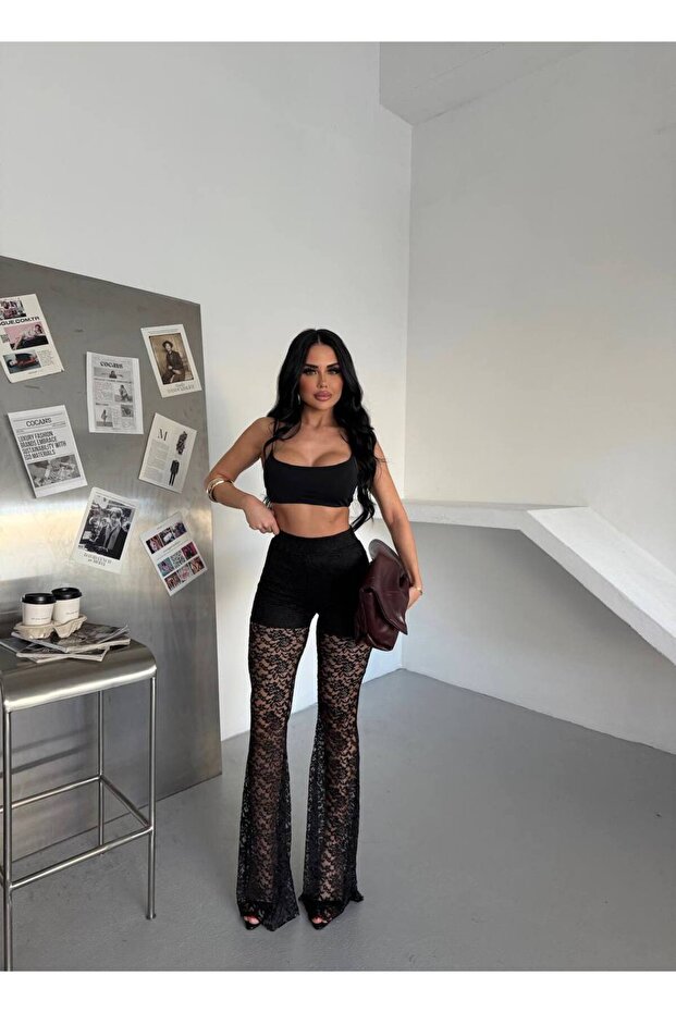 İspanyol Paça Dantelli Tayt - 1