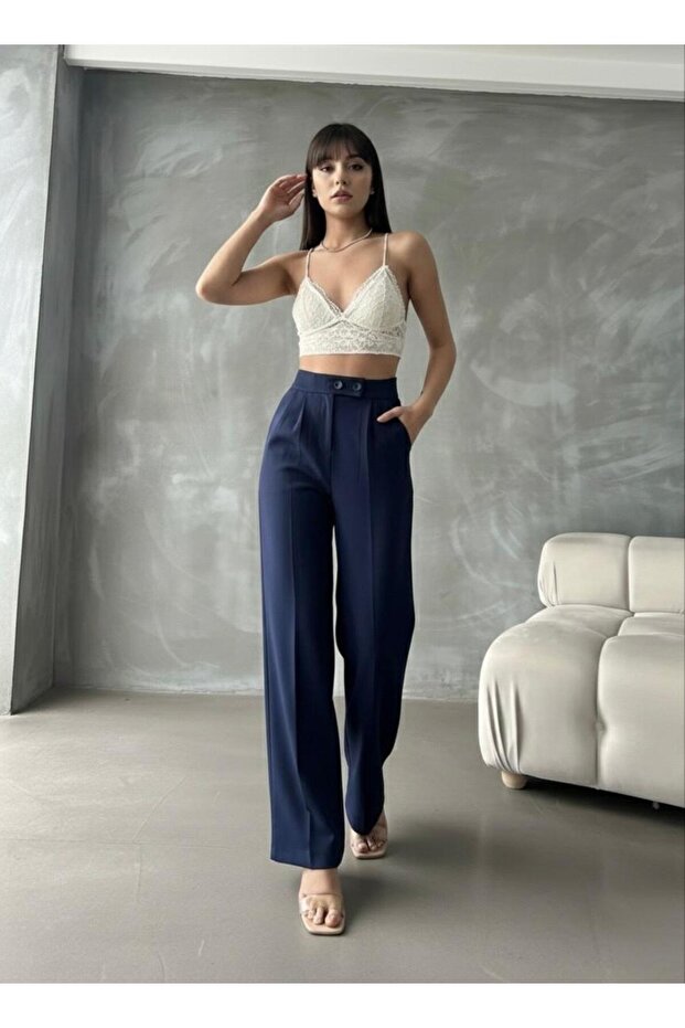 Women's Palazzo Pants Imported Fabric Polyviscose Pleated 2 Buttons High Quality Product Does Not Fade