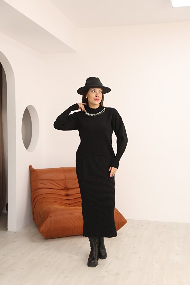 Stoned Blouse Gilet Dress Set