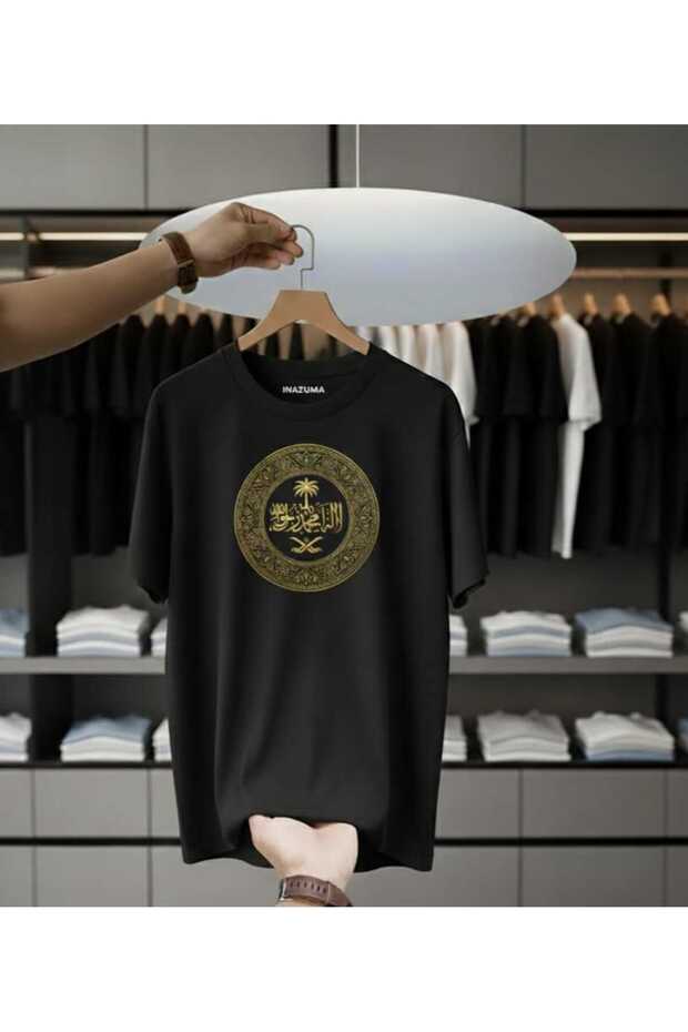 Unisex Oversized Printed Cotton Crew Neck Short Sleeve Black T-Shirt Palmiye