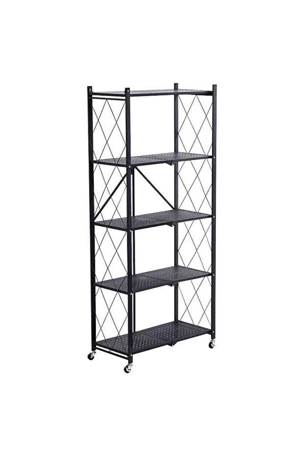 Heavy-Duty 5-Tier Metal Storage Rack with Wheels – Foldable Shelving Unit, Size 160×72×34 cm