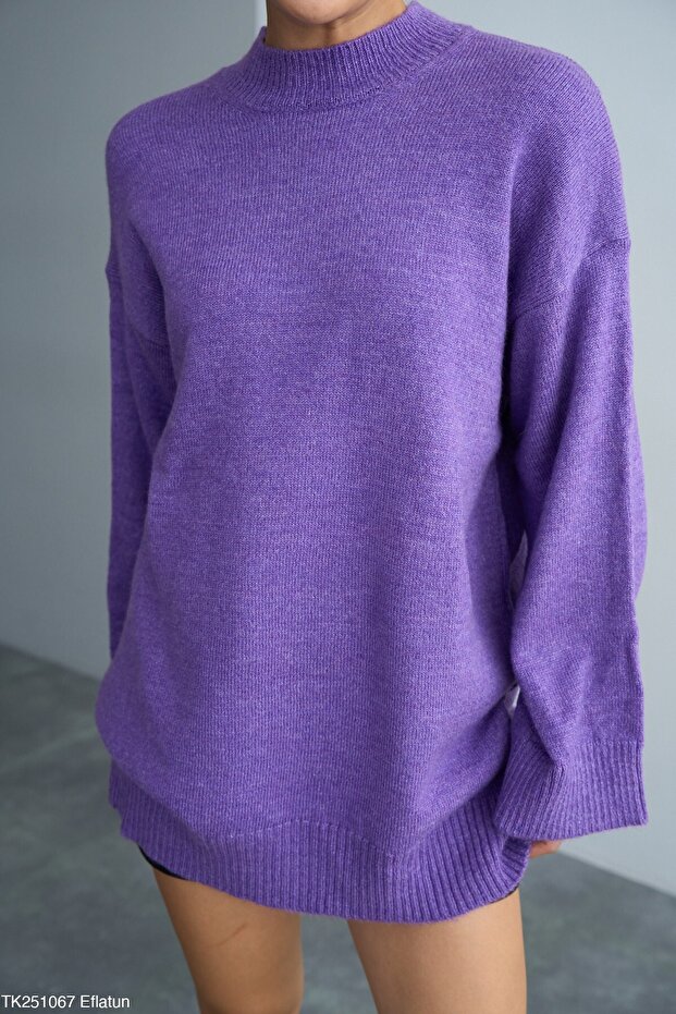 Yüksek Yaka Oversize Triko Kazak - 2