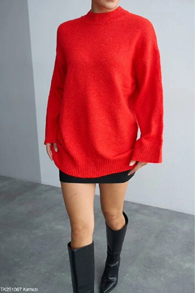 Yüksek Yaka Oversize Triko Kazak - 2