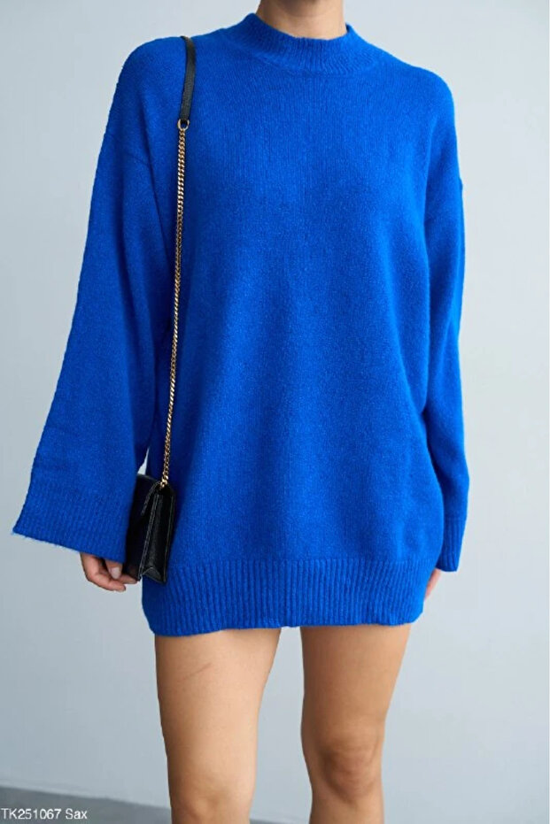 Yüksek Yaka Oversize Triko Kazak - 3