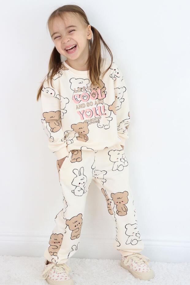 Girl's Tracksuit Set Cute Friends 4-8 Years Old, Cream