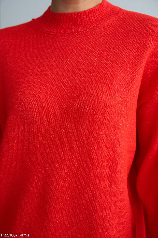 Yüksek Yaka Oversize Triko Kazak - 3