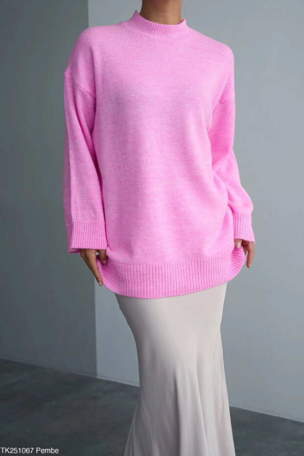 Yüksek Yaka Oversize Triko Kazak - 1