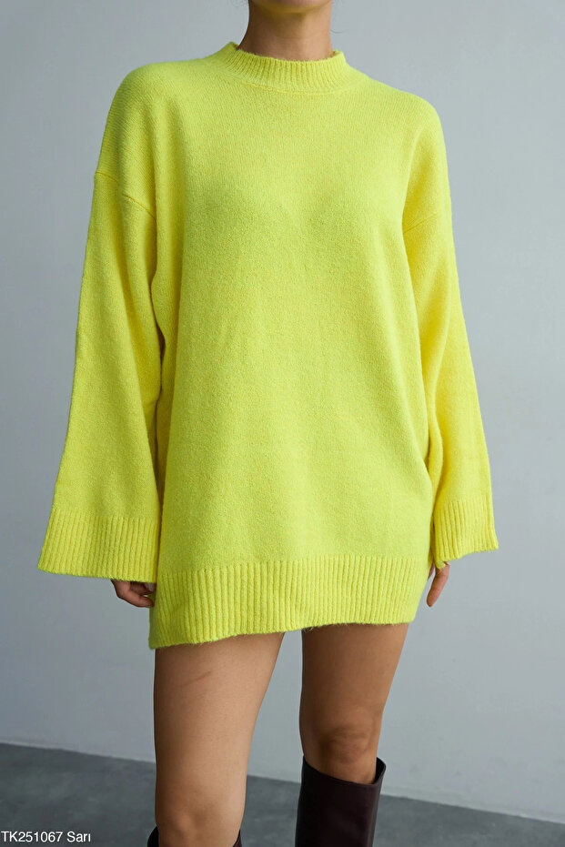 Yüksek Yaka Oversize Triko Kazak - 2