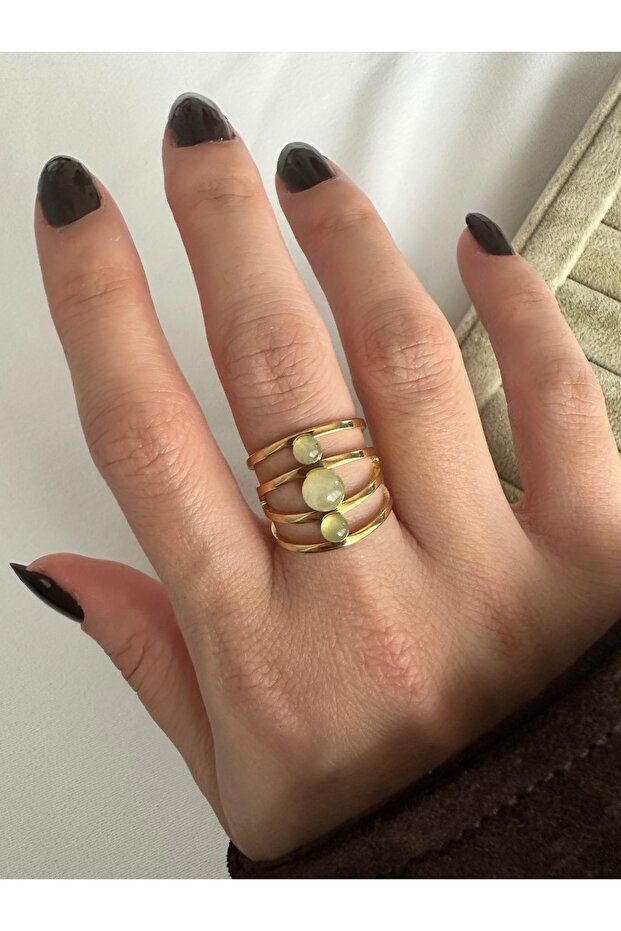 خاتم من الفولاذ بحجر أخضر - 3