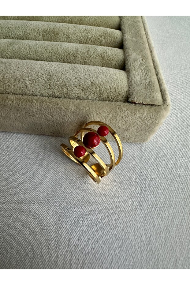 Red Stone Steel Ring - 1