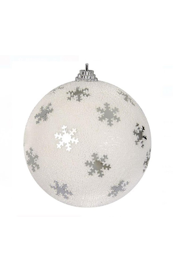 6Pcs Silver Snowflake Embroidered White Christmas Tree Ball / 7cm