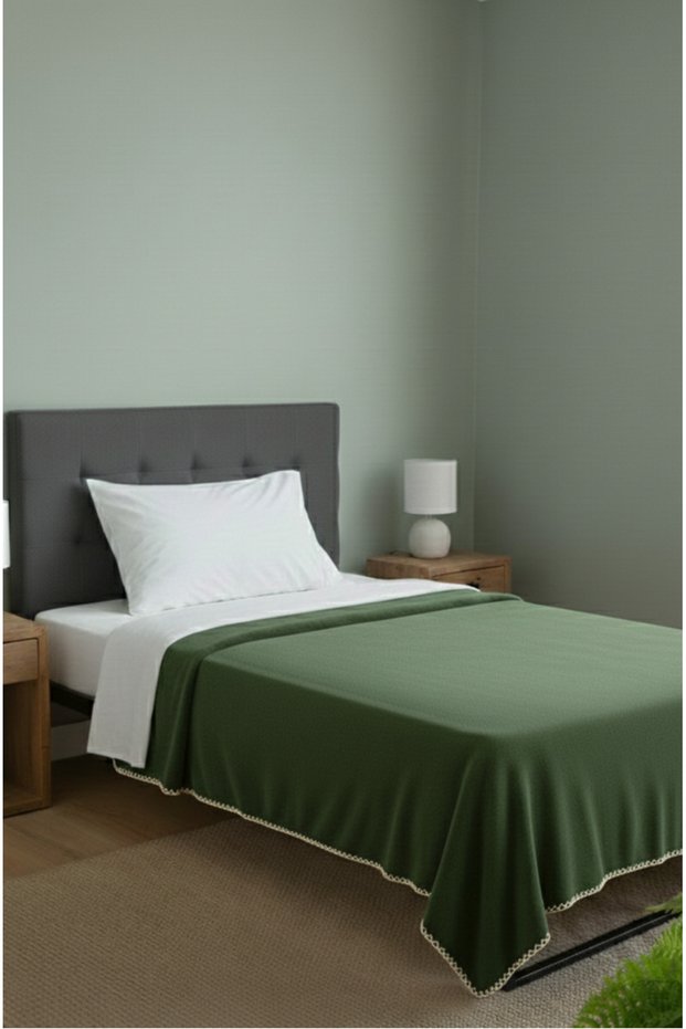 160*190 Shepherd Stitched Green Wellsoft-Fleece Single Bedspread-Blanket