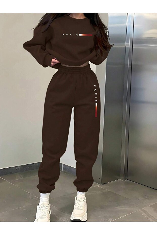 Printed Unisex Oversized Circular Neck Sweat / Rubber-Headed Tracksuit