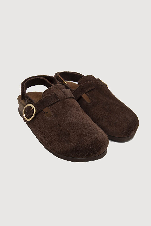 Nora Genuine Suede Sabo Sandals Brown Cork Sole 31-35
