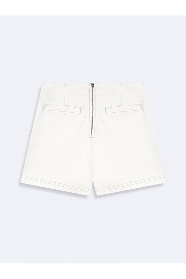 Shara Basic Arkası Fermuarlı Mavi Jean Şort Etek - 2