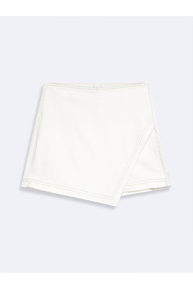 Shara Basic Arkası Fermuarlı Mavi Jean Şort Etek - 3