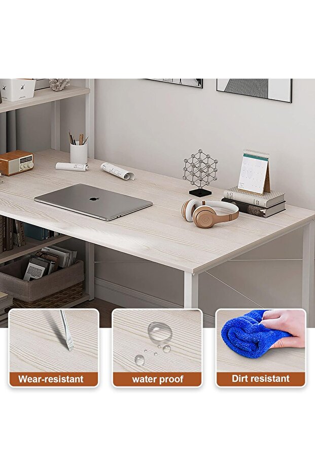 Study Desk Table for Home Office,4-layer Reversible Bookshelf Storage Computer Desk for Workstation - 5