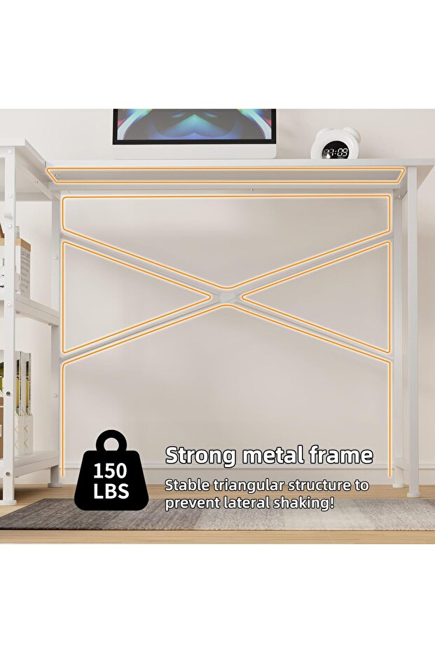 Study Desk Table for Home Office,4-layer Reversible Bookshelf Storage Computer Desk for Workstation - 4