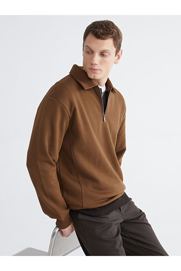 Özmarka New Season Polo Collar Men's Thick Sweatshirt