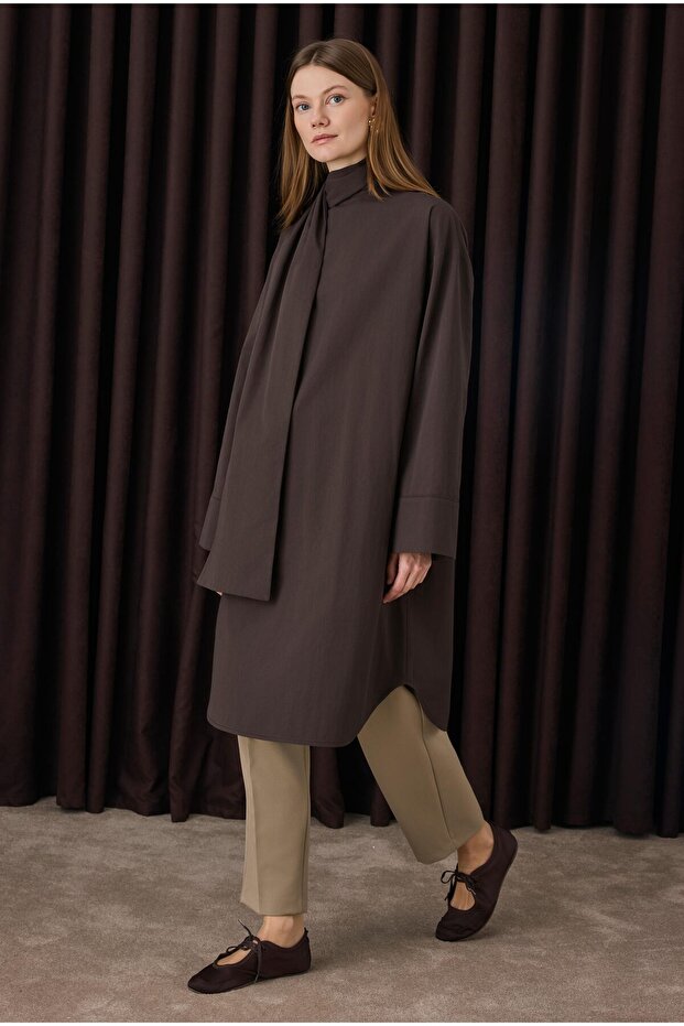 Fular Yaka Gömlek Acı Kahve - 2