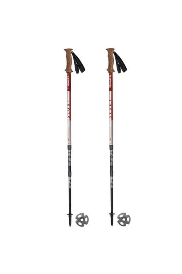 Scout Trekking Poles (Red), Alu 5083 Aluminum Hiking Poles, Adjustable 110–140 cm (65 cm Collapsed), Band Automatic Lock System, BS Lock, Steel Tips, Lightweight 248g for Hiking & Outdoor Adventure