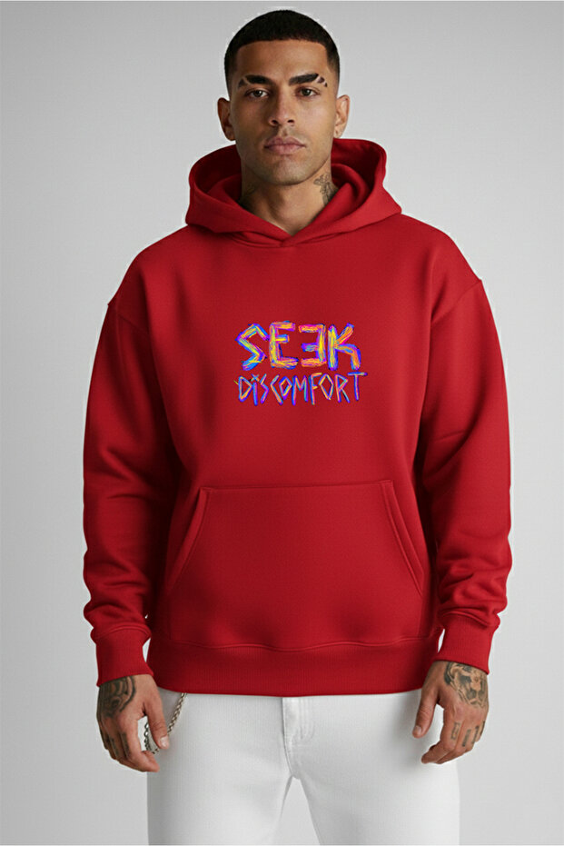 قصة فضفاضة سويت شيرت للجنسين بغطاء رأس 100% قطن SEEK مطبوع