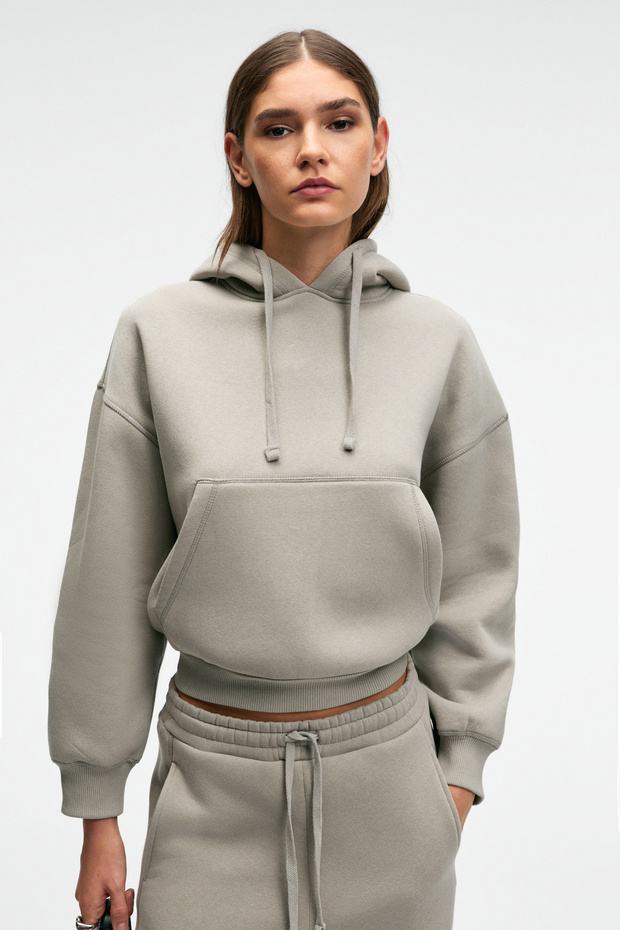 Selene Women's Hooded Kangru Pocket Regular Fit Light Gray Sweatshirt