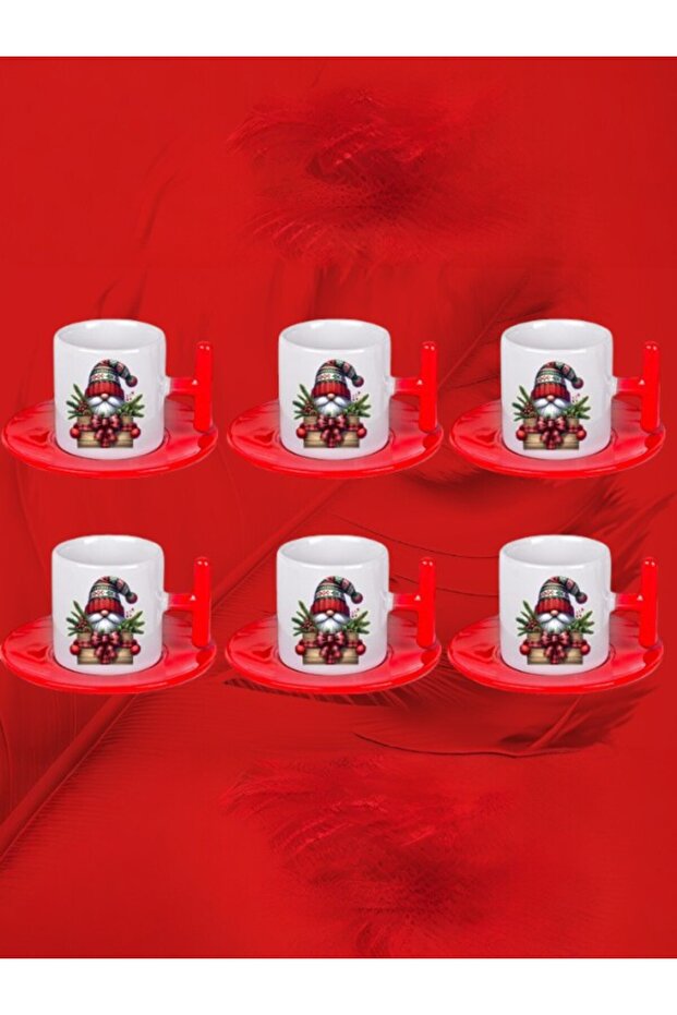 T-Shaped Dwarf Red Turkish Coffee Cup Set of 6