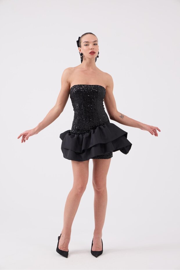 Sequined Mini Frencesca Dress Black