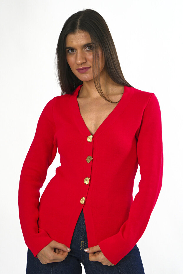 Kadın 4 Düğmeli Hırka - 1