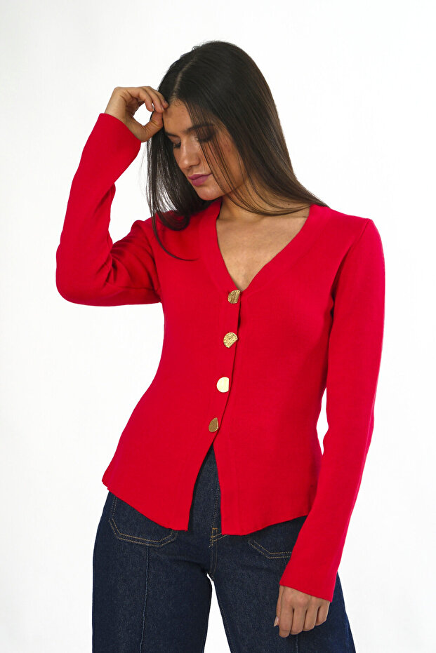 Kadın 4 Düğmeli Hırka - 7