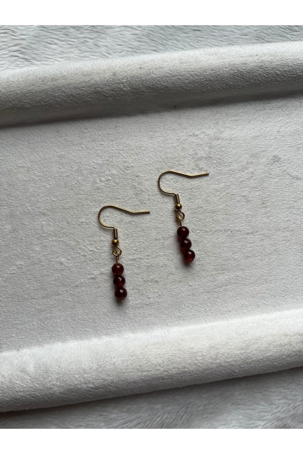 Minimal Hessonite Stone Steel Standard Earrings Handmade