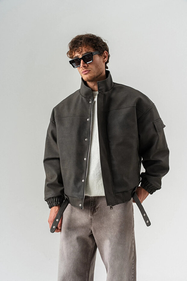 Drayze Zippered and Closed Floater Leather Jacket