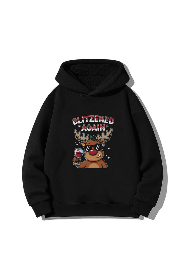 Bira Beer New Year Santa Claus Christmas Printed Black Hooded Sweatshirt