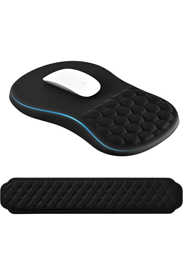 Keyboard and Mouse Pad Wrist Support Set, Ergonomic Mouse Mat with Memory Foam & Non-Slip Base
