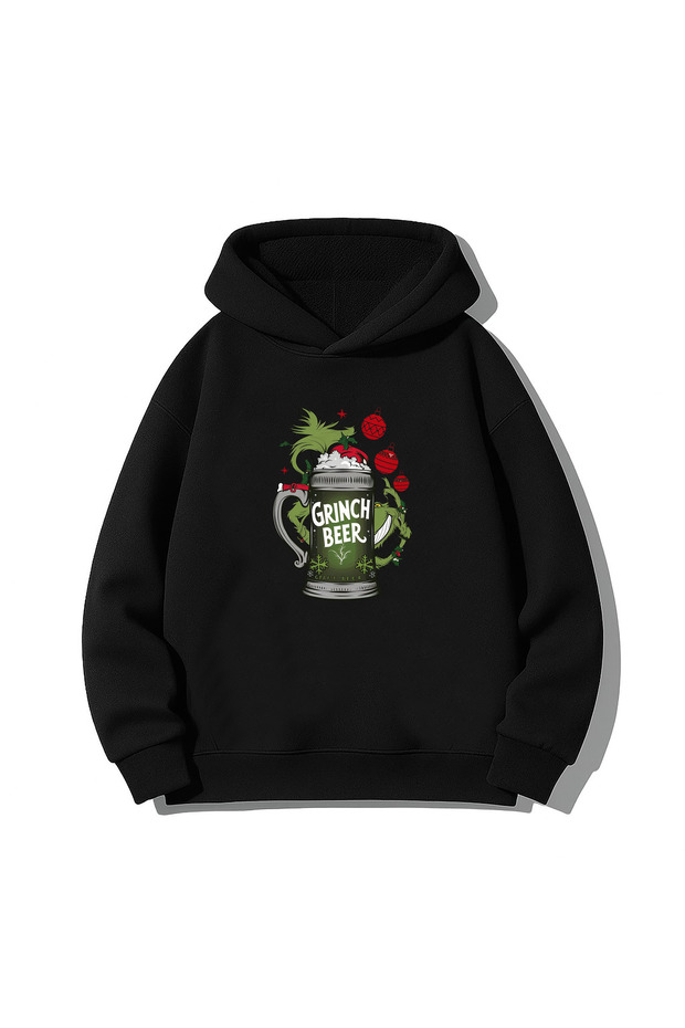 Bira Beer New Year Santa Claus Christmas Printed Black Hooded Sweatshirt