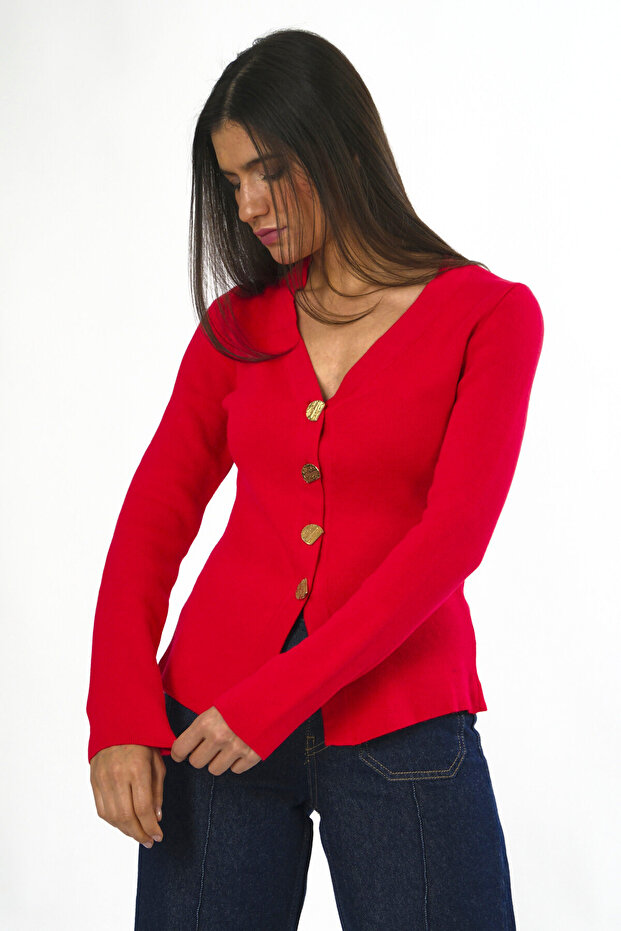 Kadın 4 Düğmeli Hırka - 3