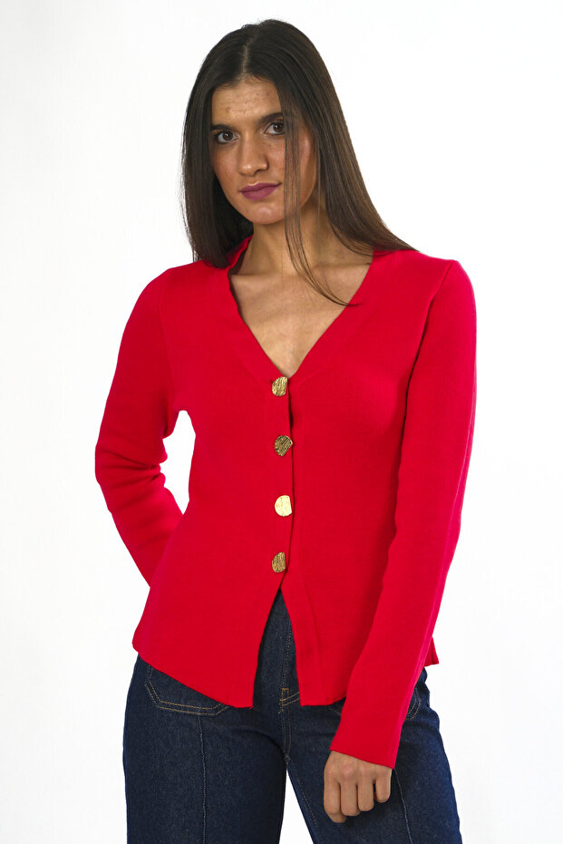 Kadın 4 Düğmeli Hırka - 5