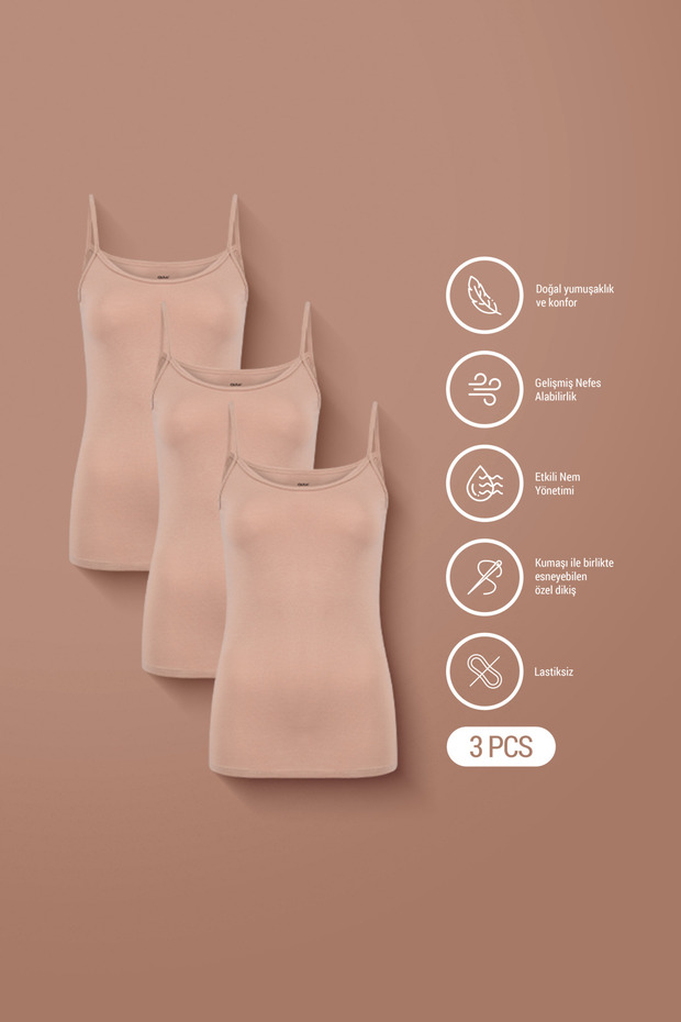 قميص داخلي نسائي من القطن مودال بحزام حبل، 3 قطع - SoftFit
