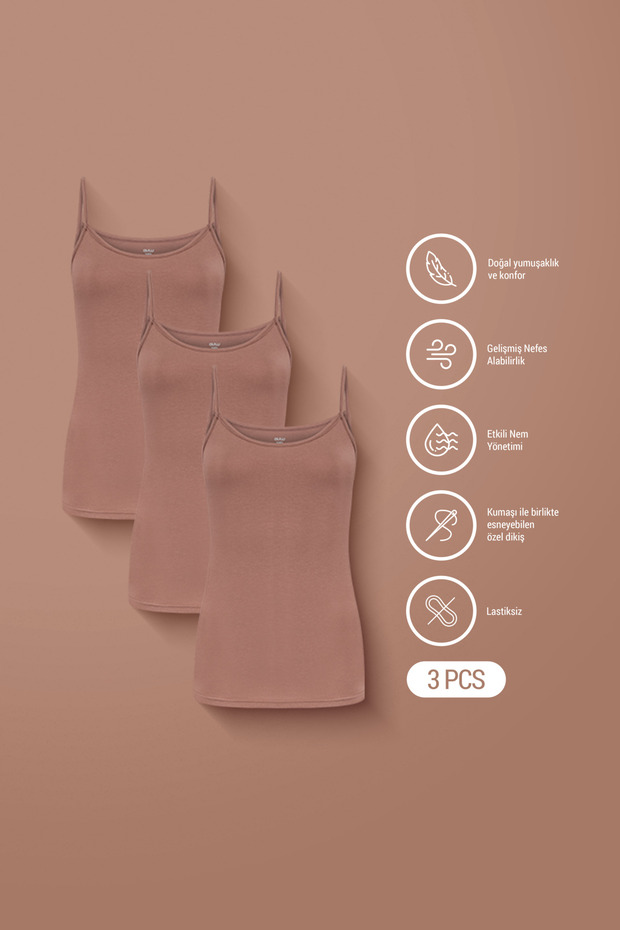 قميص داخلي نسائي من القطن مودال بحزام حبل، 3 قطع - SoftFit