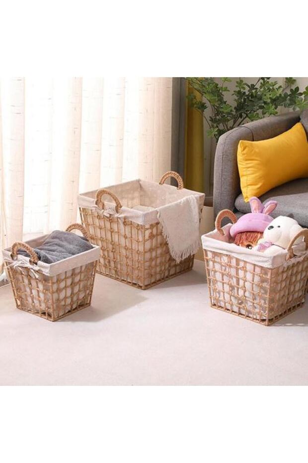 سلال تخزين و غسيلHand-Woven Jute Storage and Laundry Baskets - Set of 3