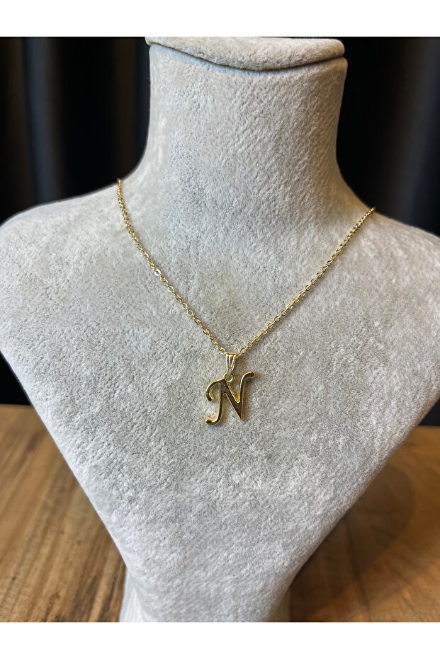 Letter N Lacquer Coated Gold Non-Tarnish Chain Necklace