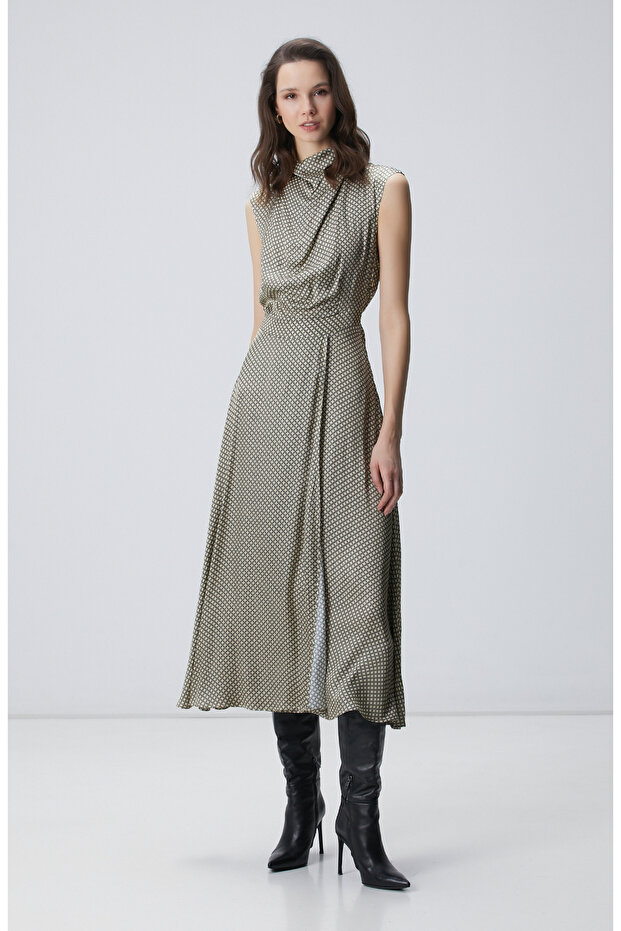 Sarı Desenli Midi Elbise - 3