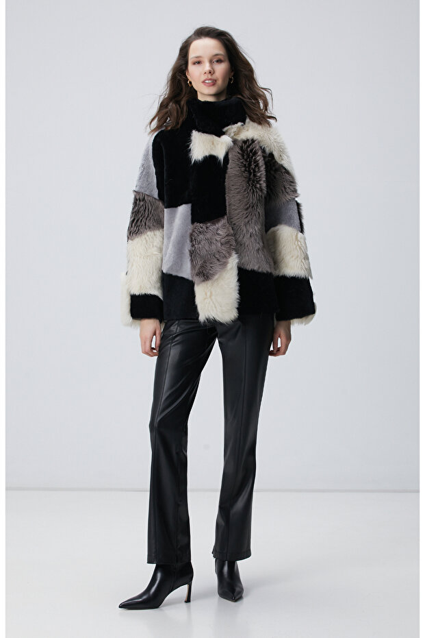 Renk Bloklu Deri Kaban - 3