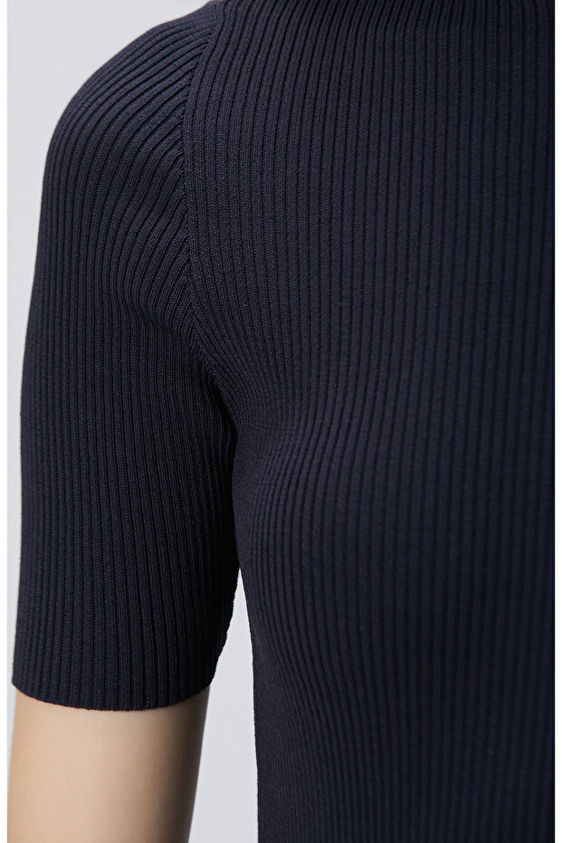 Lacivert Örgülü Dik Yaka Rayon Basic Kazak - 6