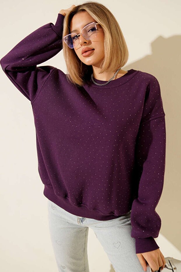 Three-Thread Sweatshirt with Scattered Stones
