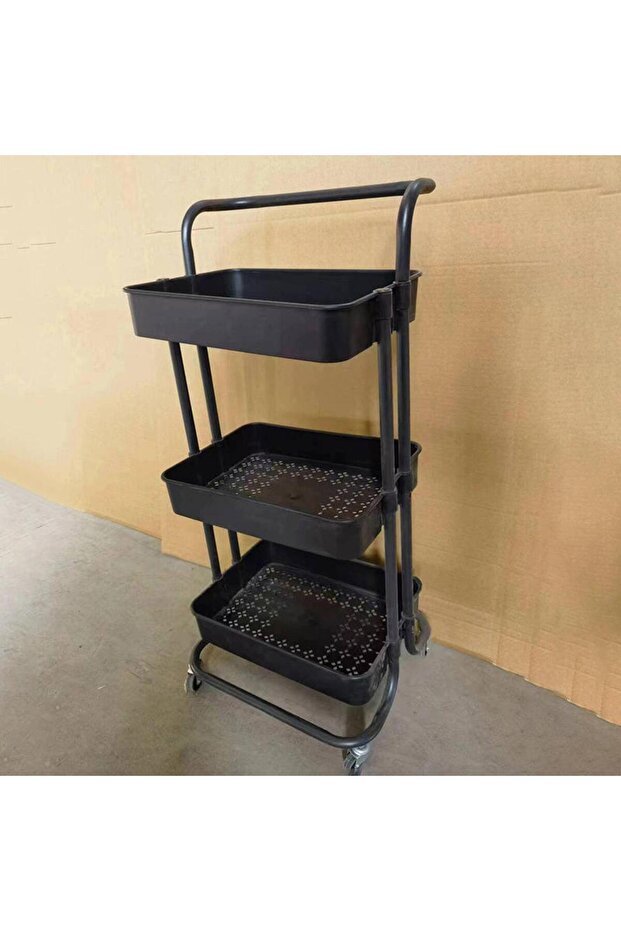 3-Tier Rolling Utility Cart with Wheels, Metal Storage Organizer Trolley with Locking Casters