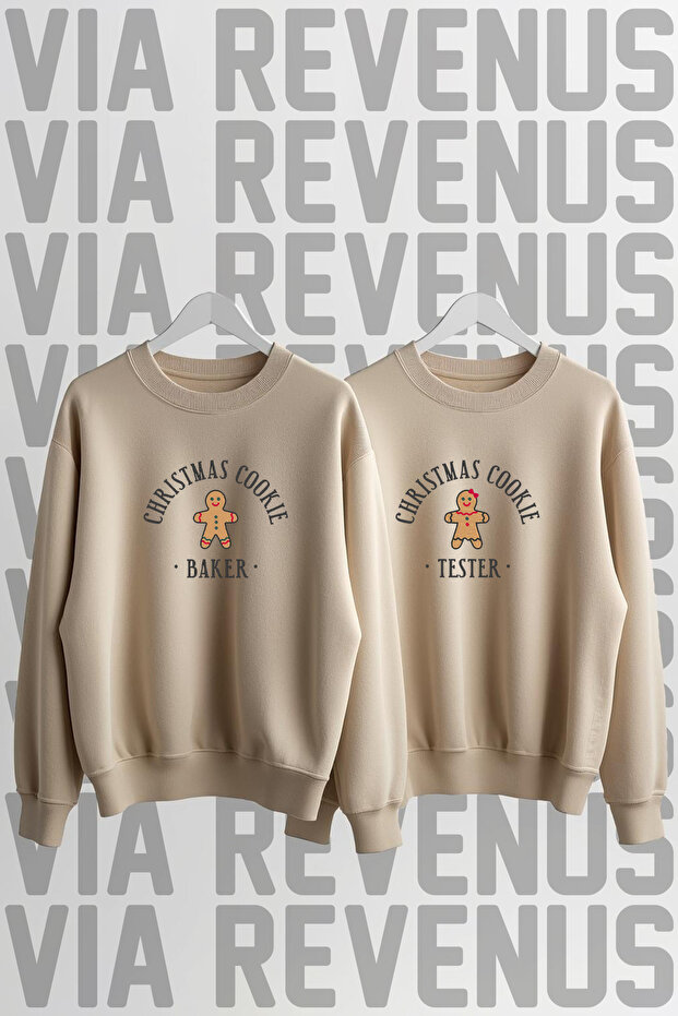 Christmas Cookie New Year Christmas Printed Crew Neck 3 Thread Ş Fleece-Lined Lover Combination Sweatshirt