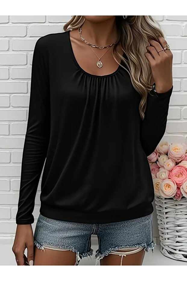 Women's Long Sleeve Round Neck Viscose Blouse